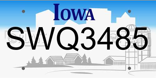 SWQ3485 Iowa License Plate