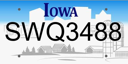 SWQ3488 Iowa License Plate
