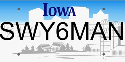 SWY6MAN Iowa License Plate