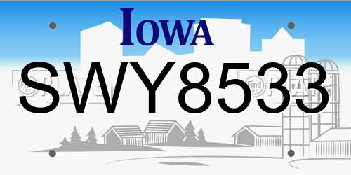 SWY8533 Iowa License Plate