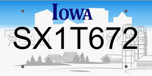 SX1T672 Iowa License Plate