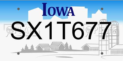SX1T677 Iowa License Plate