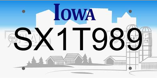 SX1T989 Iowa License Plate