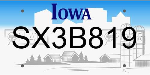 SX3B819 Iowa License Plate