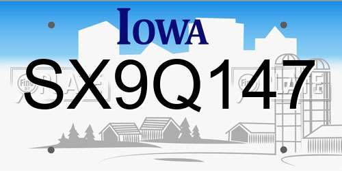 SX9Q147 Iowa License Plate