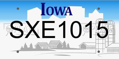 SXE1015 Iowa License Plate