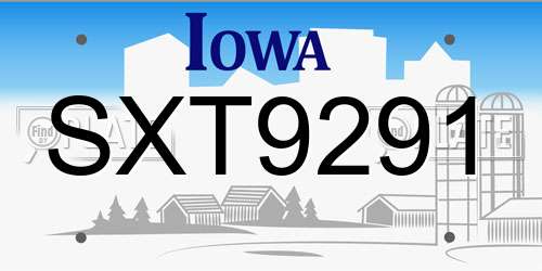 SXT9291 Iowa License Plate