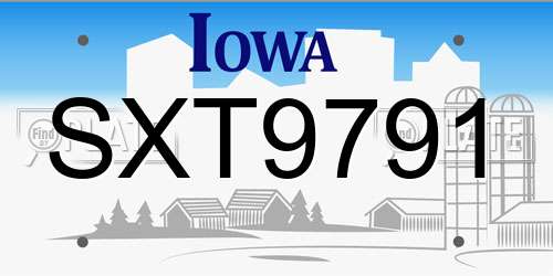 SXT9791 Iowa License Plate
