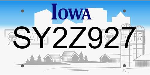 SY2Z927 Iowa License Plate