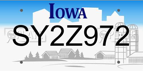 SY2Z972 Iowa License Plate