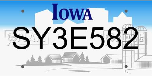 SY3E582 Iowa License Plate
