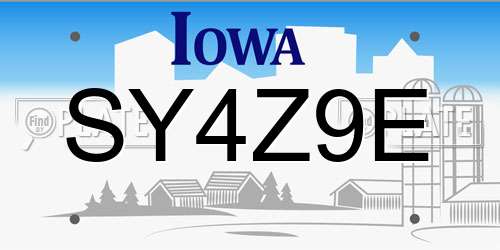 SY4Z9E Iowa License Plate
