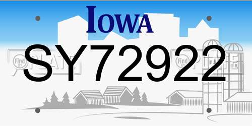 SY72922 Iowa License Plate