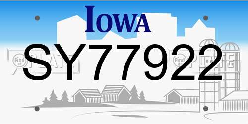 SY77922 Iowa License Plate