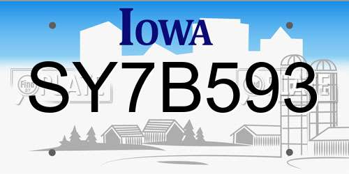 SY7B593 Iowa License Plate