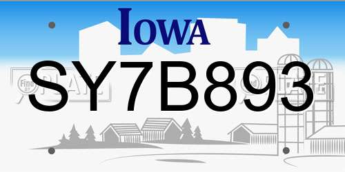 SY7B893 Iowa License Plate