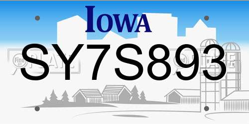 SY7S893 Iowa License Plate