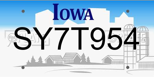 SY7T954 Iowa License Plate