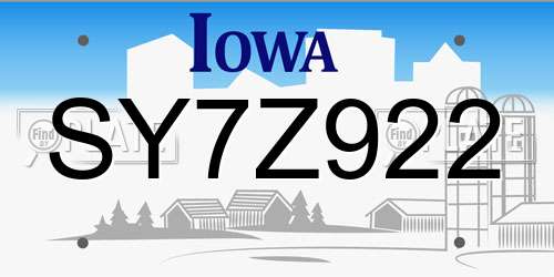 SY7Z922 Iowa License Plate