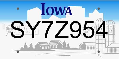 SY7Z954 Iowa License Plate