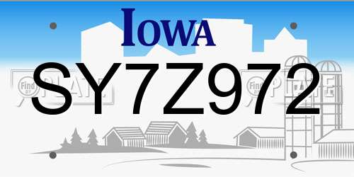SY7Z972 Iowa License Plate