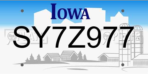 SY7Z977 Iowa License Plate