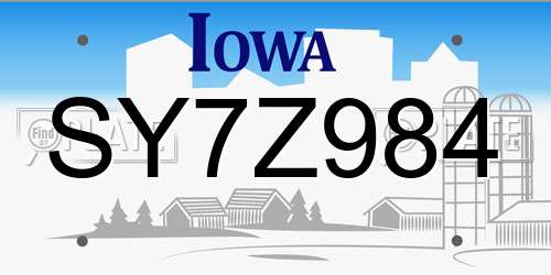 SY7Z984 Iowa License Plate