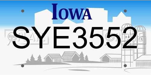SYE3552 Iowa License Plate