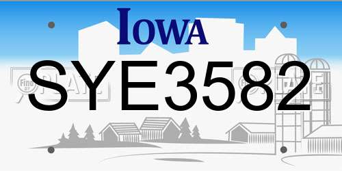 SYE3582 Iowa License Plate