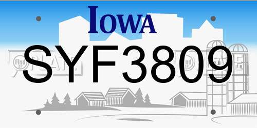 SYF3809 Iowa License Plate