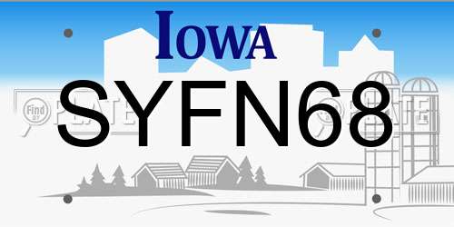 SYFN68 Iowa License Plate