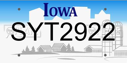 SYT2922 Iowa License Plate