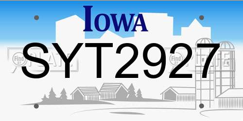 SYT2927 Iowa License Plate