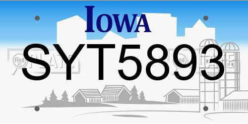 SYT5893 Iowa License Plate