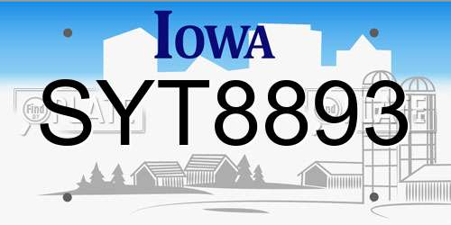 SYT8893 Iowa License Plate