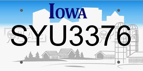 SYU3376 Iowa License Plate