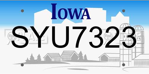 SYU7323 Iowa License Plate