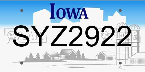 SYZ2922 Iowa License Plate