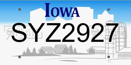 SYZ2927 Iowa License Plate