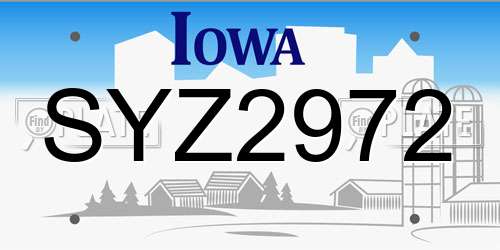 SYZ2972 Iowa License Plate
