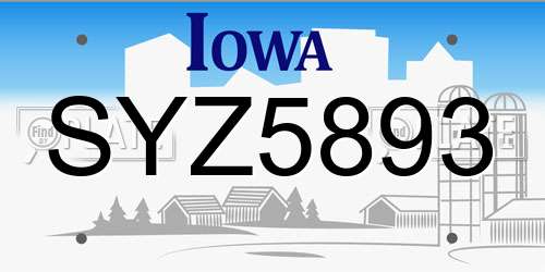 SYZ5893 Iowa License Plate