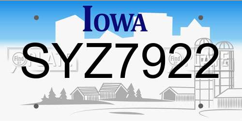 SYZ7922 Iowa License Plate
