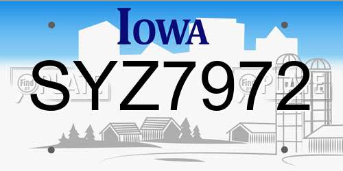 SYZ7972 Iowa License Plate