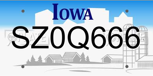 SZ0Q666 Iowa License Plate