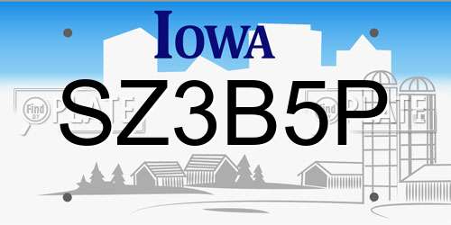 SZ3B5P Iowa License Plate