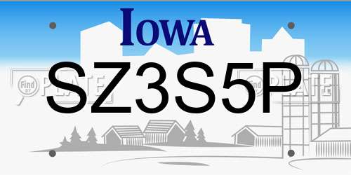 SZ3S5P Iowa License Plate