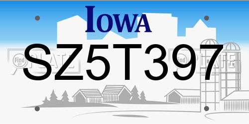 SZ5T397 Iowa License Plate