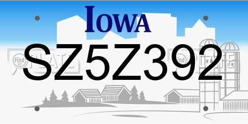 SZ5Z392 Iowa License Plate