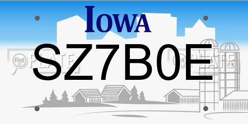 SZ7B0E Iowa License Plate