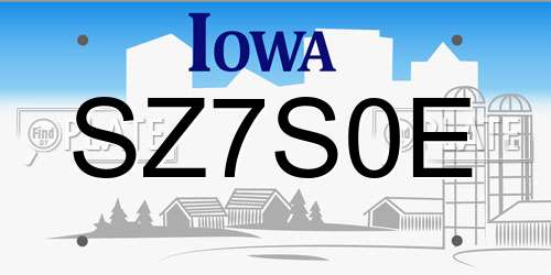 SZ7S0E Iowa License Plate